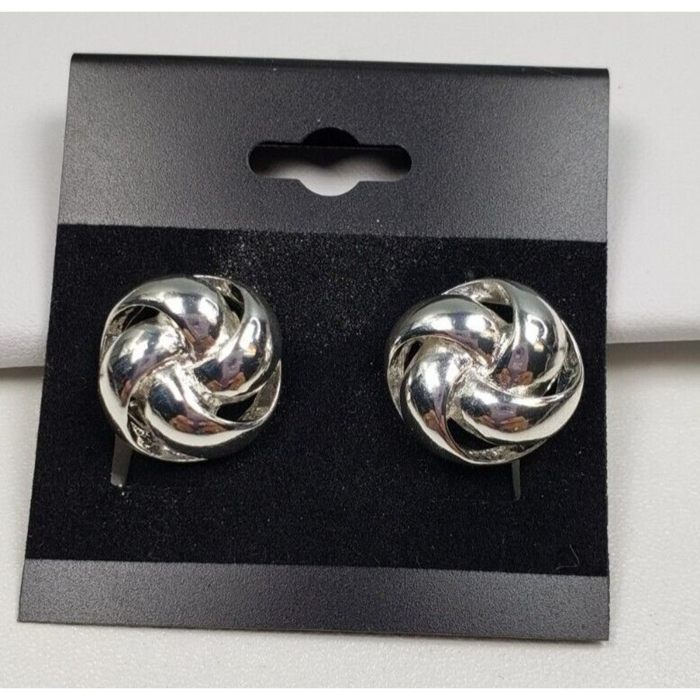 Vintage HMN Signed 1/2 " Silver Tone ROUND Knot Clip on Earrings
